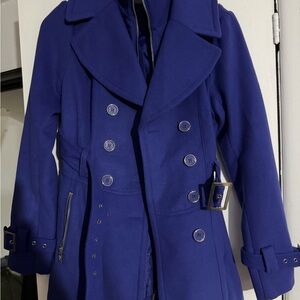 Guess Double-Breasted Trench Coat in Cobalt Blue